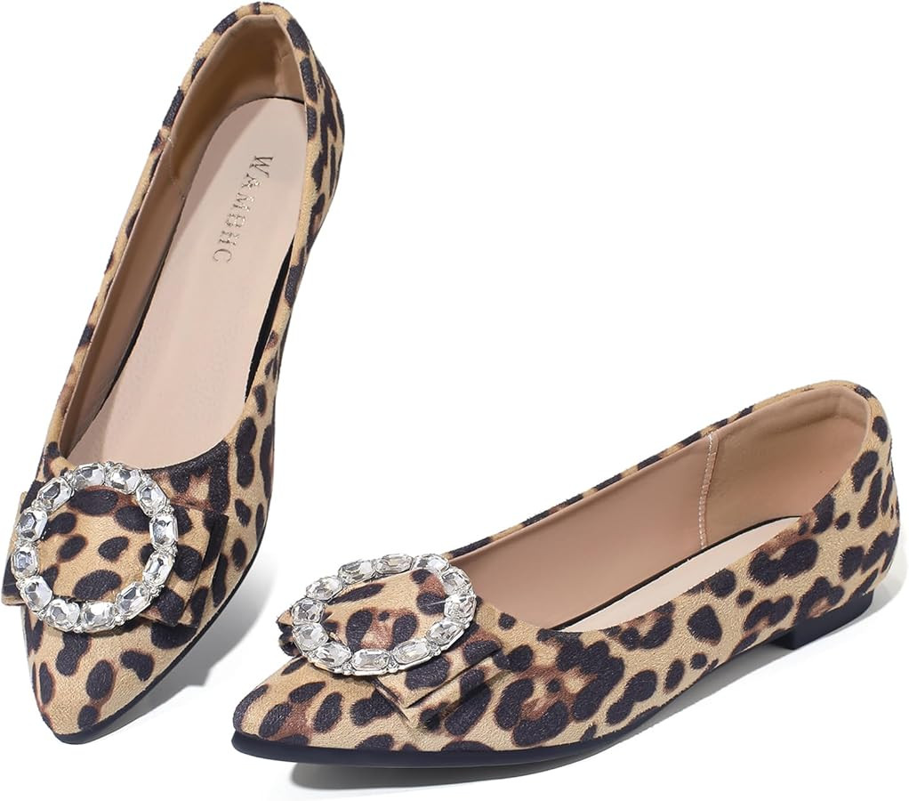 Flats Shoes Women Comfort Pointed Toe Suede Dress Shoes Cute Rhinestones Work Flat Shoe Slip On C... | Amazon (US)