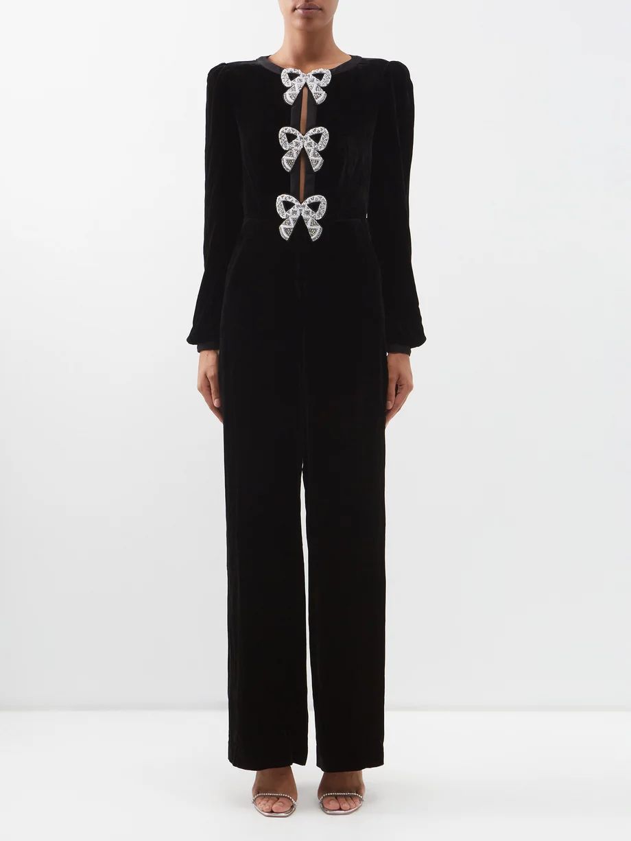 Camille crystal-bow velvet jumpsuit | Saloni | Matches (US)