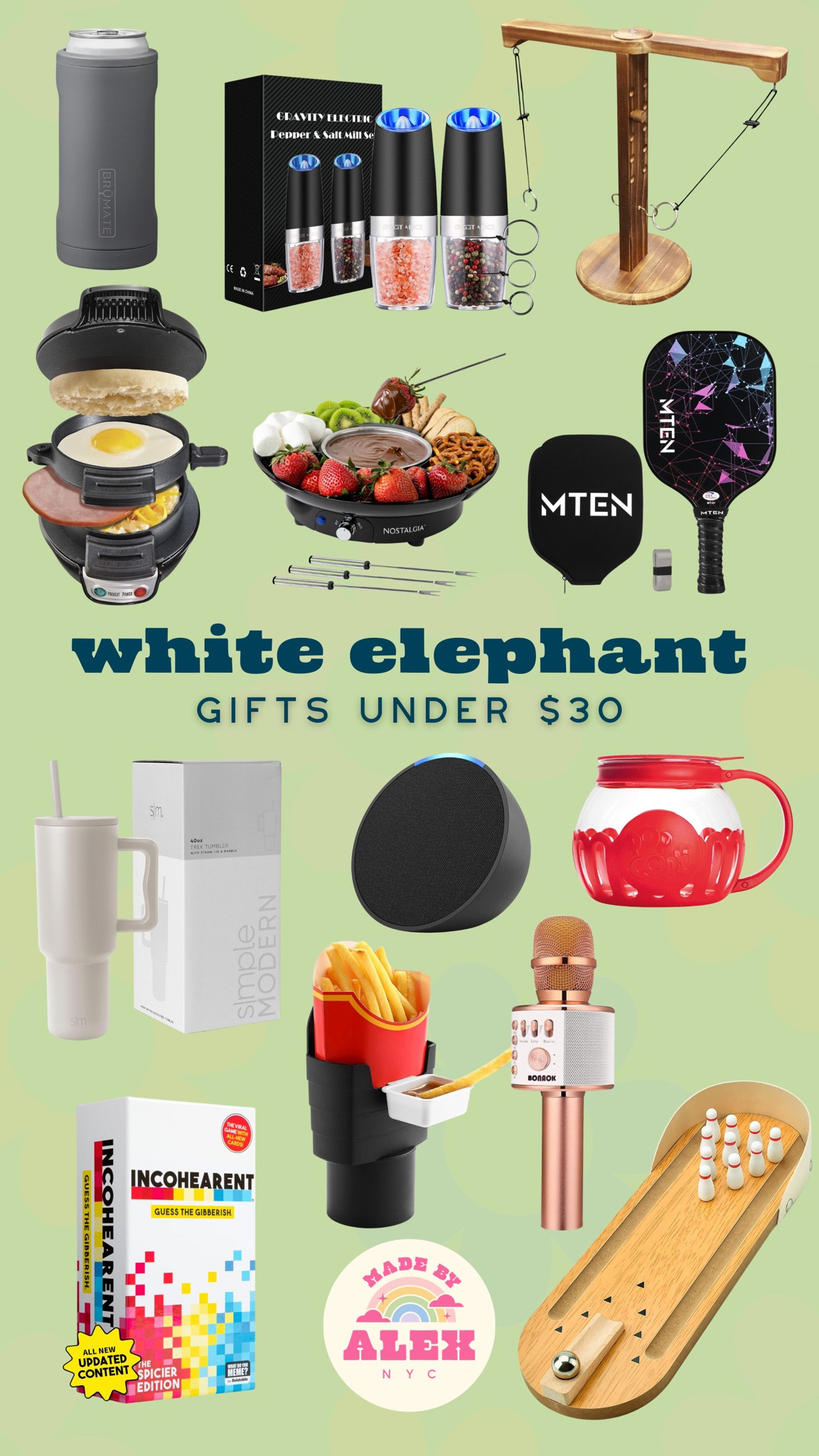 White Elephants gifts under $30! 

white elephant - gifts under $30 - white elephant gifts - christmas gifts - karaoke microphone - popcorn popper - can cooler - pickleball 

#LTKHoliday #LTKGiftGuide