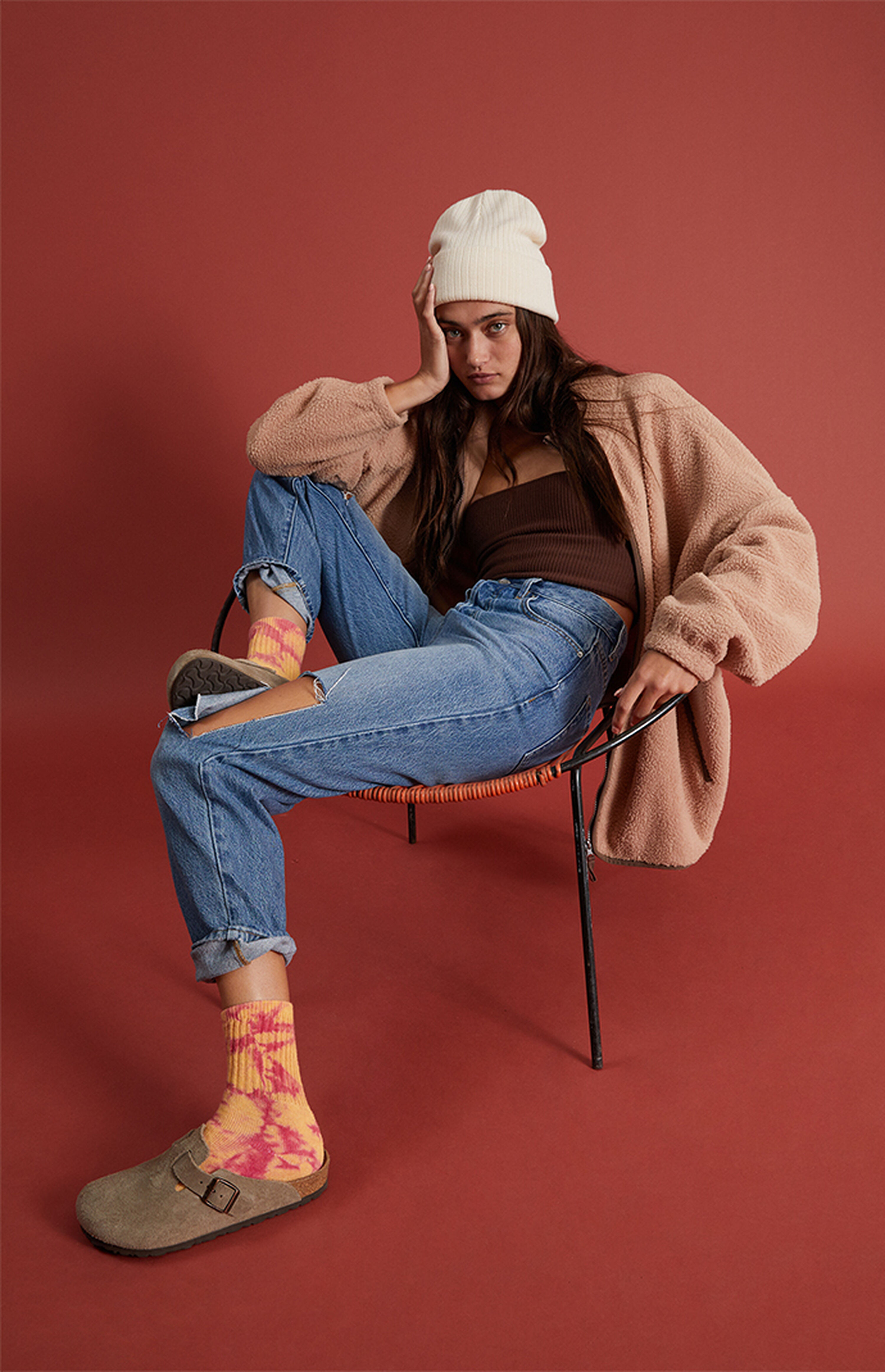 PacSun Eco Medium Blue Ripped High Waisted Straight Leg Jeans | PacSun