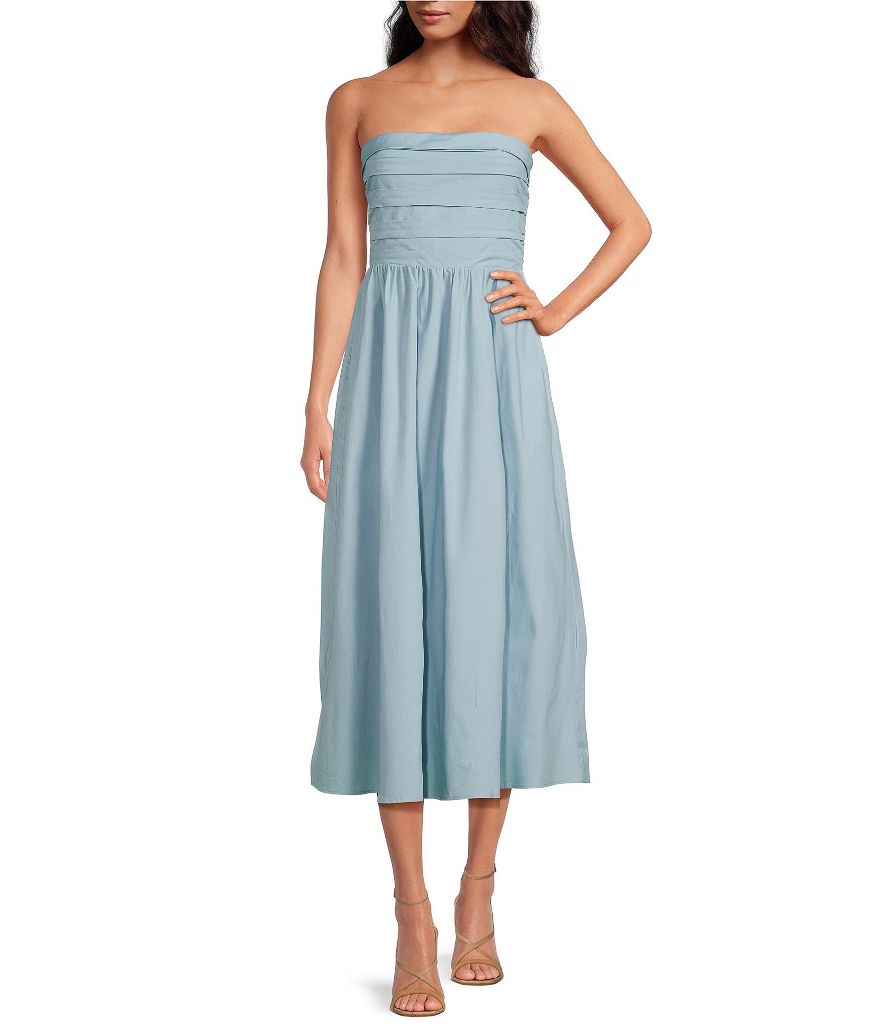 Square Neck Sleeveless Ruched Midi Dress | Dillard's