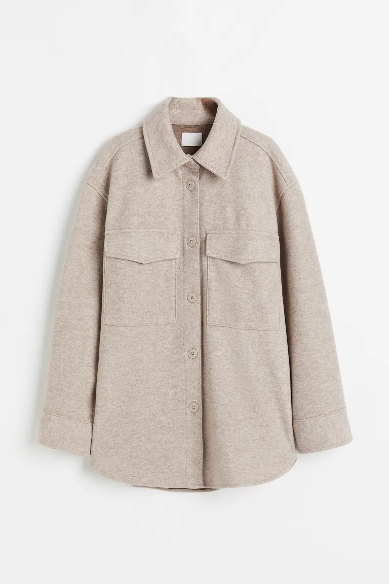 Oversized Shacket - Beige melange - Ladies | H&M US | H&M (US + CA)