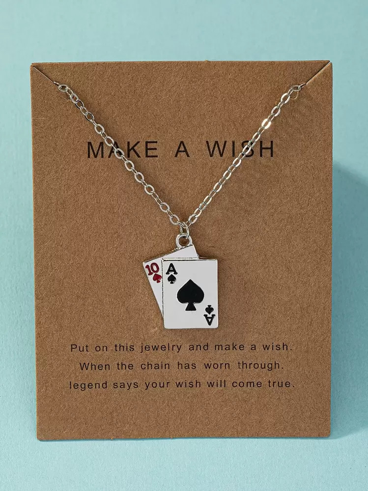 1pc Playing Card Design Oil Drop Pendant Necklace | SHEIN