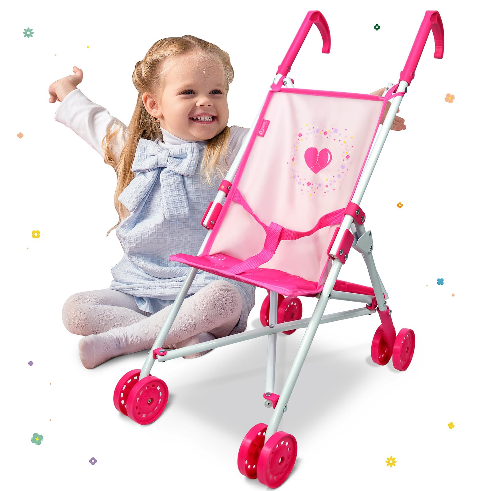 Anivia Baby Doll Collection Doll Stroller Heart Design Gifts for Toddlers and Girls Foldable Doll Stroller | Amazon (US)