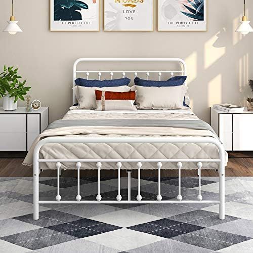 12 Inch Bed Frame / Mattress Foundation / Box Spring Replacement with Headboard / Heavy Duty Meta... | Amazon (US)