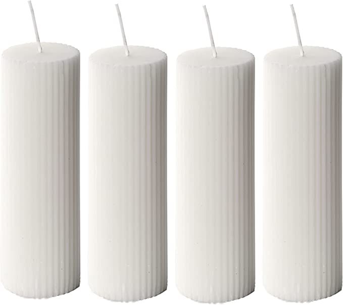 Ribbed Pillar Candles 2x6'' Freesia Scented, Handmade Soy Wax Home Décor (4 Packs, White) | Amazon (US)
