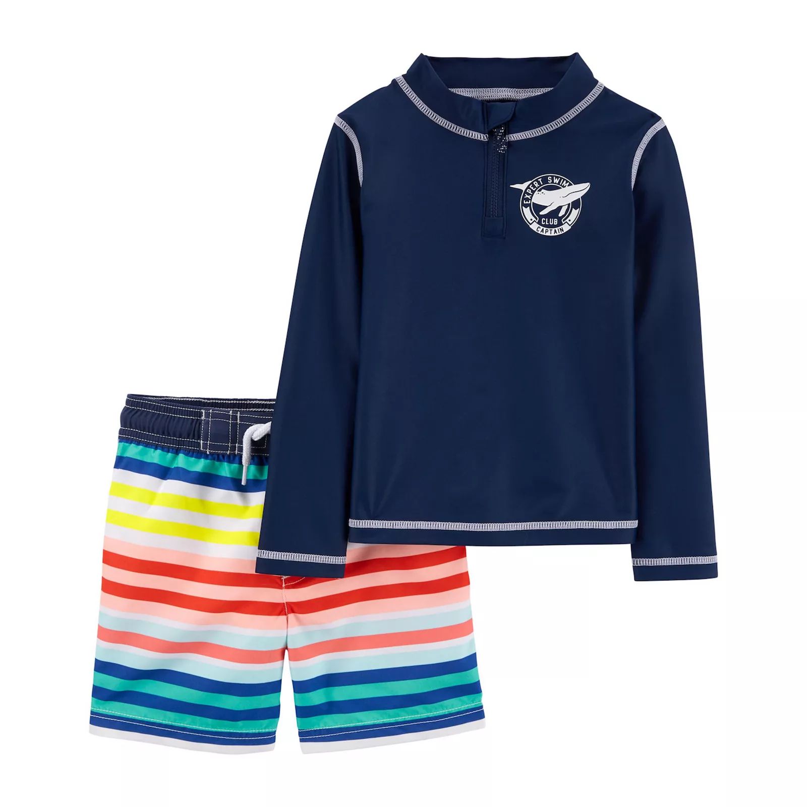 Baby Boy Carter's Quarter Zip Rash Guard Top & Striped Shorts Set, Infant Boy's, Size: 12 Months, Bl | Kohl's