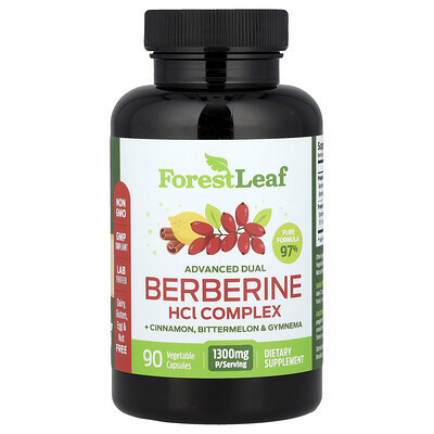 Forest Leaf, Advanced Dual Berberine HCl Complex + Cinnamon, Bittermelon & Gymnema, 90 Vegetable Capsules | iHerb