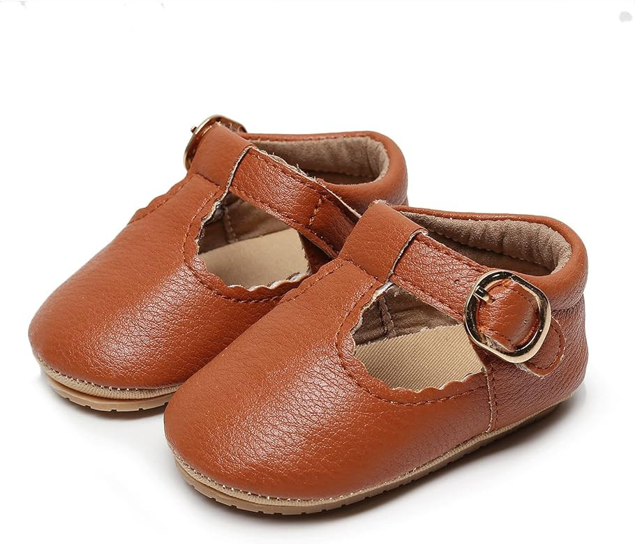 HONGTEYA Infant Baby Girls Mary Jane Flats Non Slip for Toddler First Walkers Soft Sole PU Leather C | Amazon (US)
