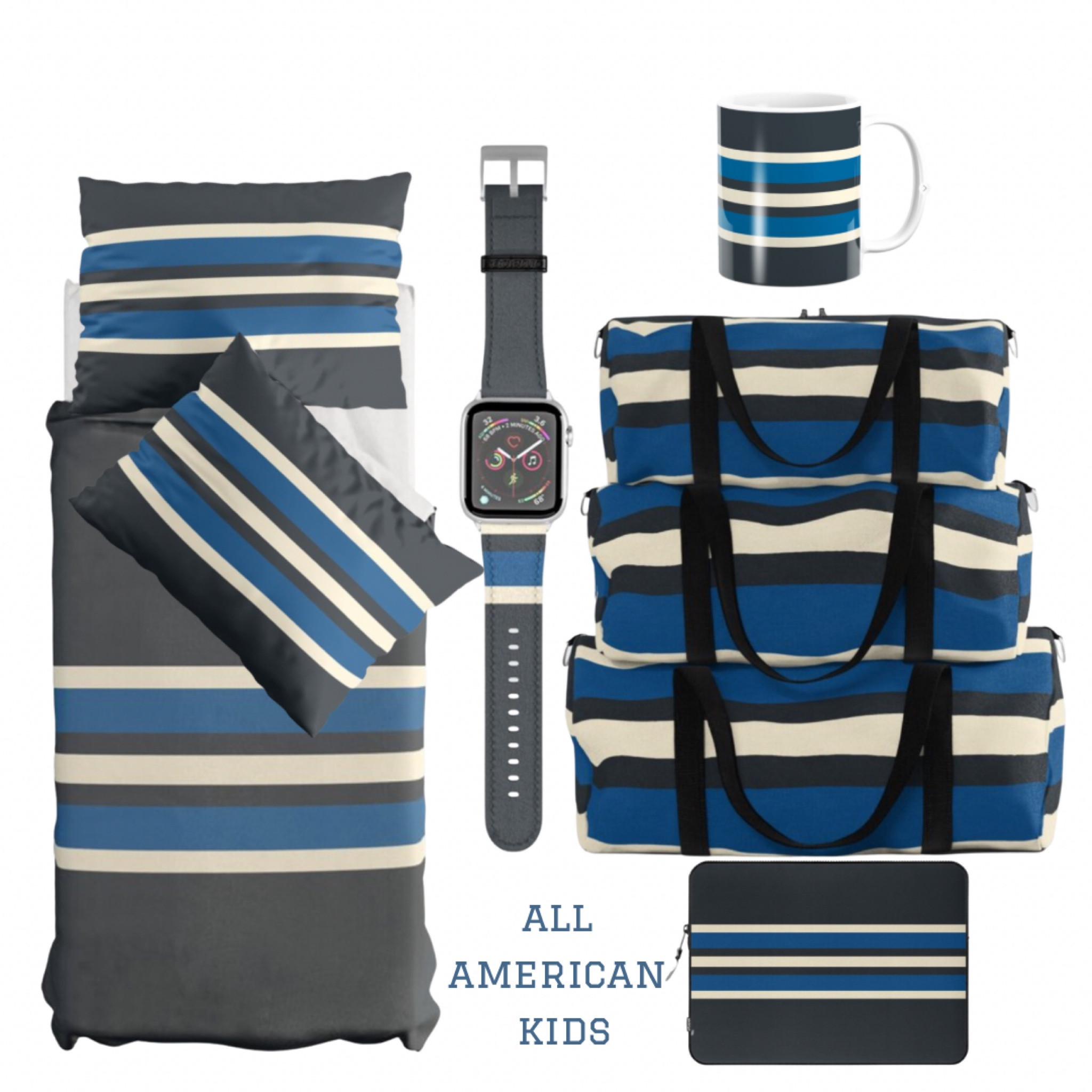 Classic preppy dorm decor, stripes, black and blue, back to campus, back to school. These duffle bags could be used for storage. Greek life, fraternity house, dorm room inspo, boys room decor, nursery, kids, bedroom, bedding, duvet cover, Shan, Apple Watch band 

#LTKhome #LTKBacktoSchool #LTKkids