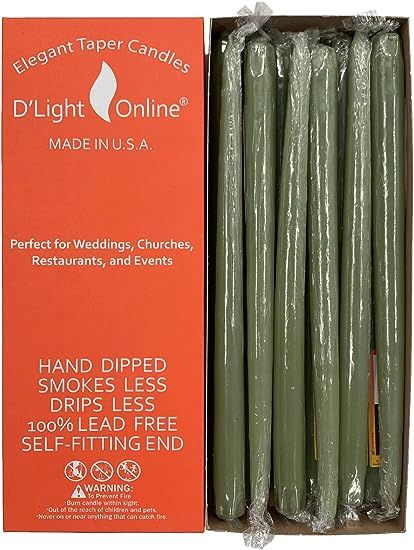D'light Online Elegant Olive Green Taper Premium Quality Candles, Unscented, Hand-Dipped, Driples... | Amazon (US)