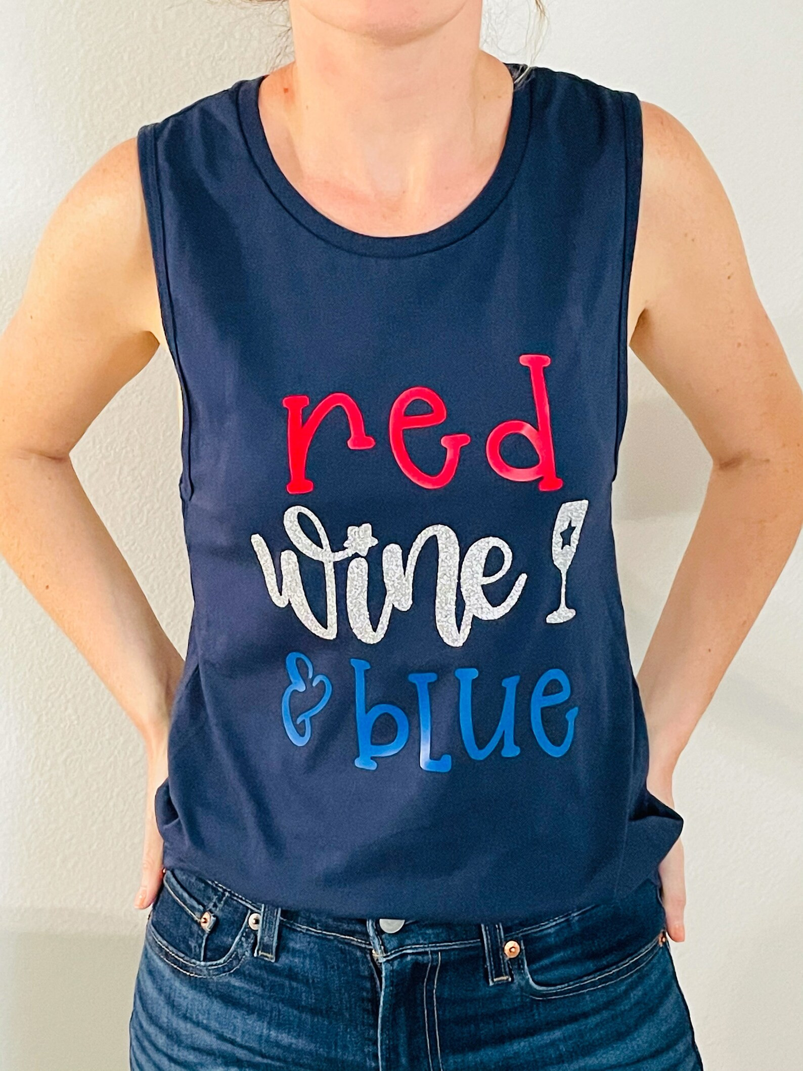 Women Tank Top 4th of July Tank Red Wine Blue Tank Fourth of July Women Shirt Muscle Tank Gift fo... | Etsy (US)