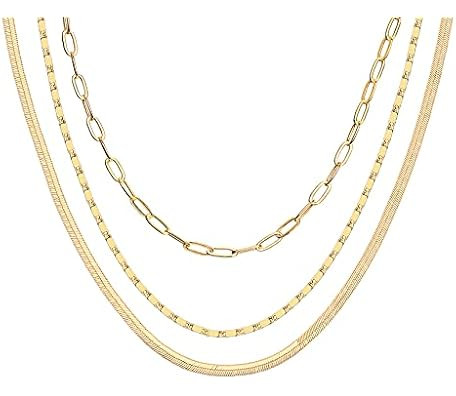 Gold Layered Necklaces for Women, 14K Gold Plated Dainty Gold Chain Choker Necklace Stack, Herrin... | Amazon (US)