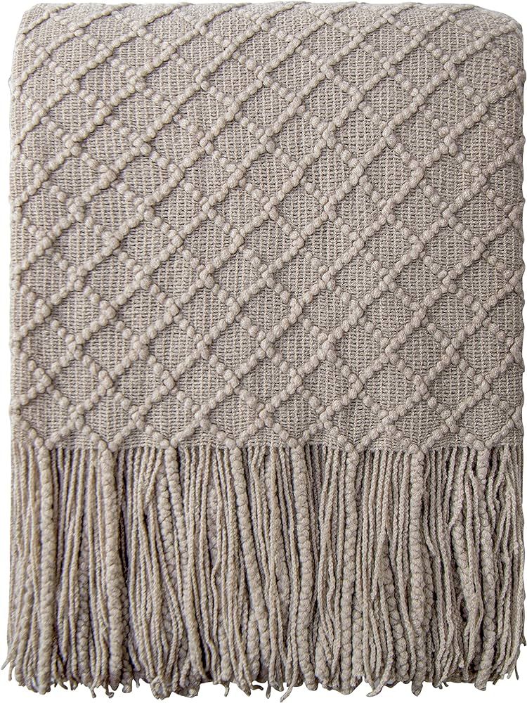 NTBAY Acrylic Knitted Throw Blanket, Lightweight and Soft Cozy Decorative Woven Blanket with Tass... | Amazon (US)