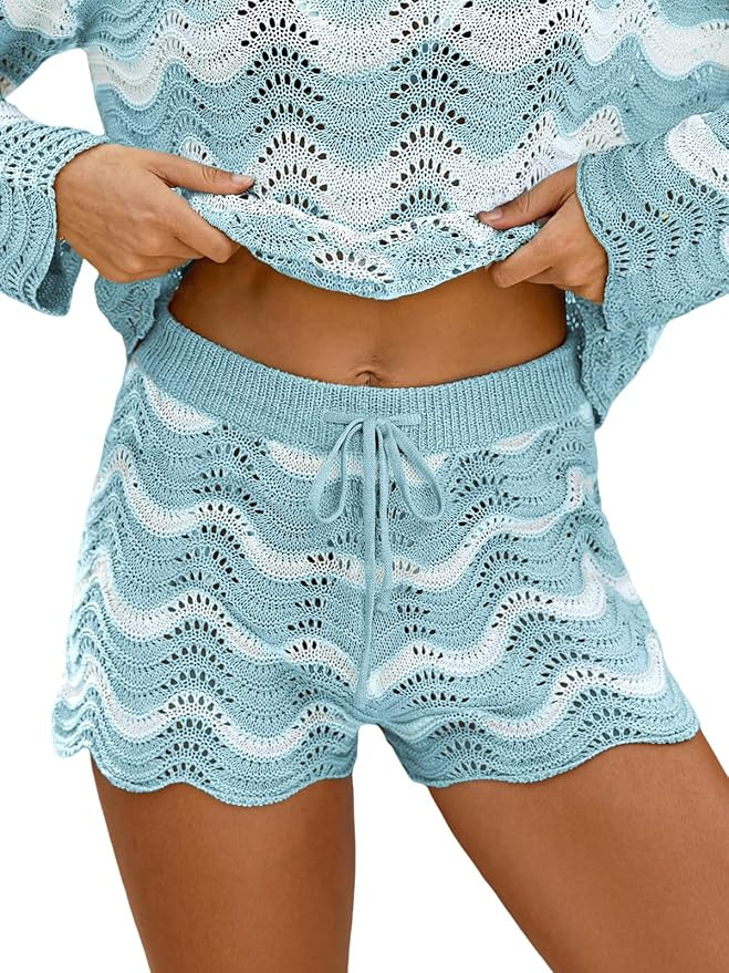 CUPSHE Striped Cover Up Shorts for Women Drawstring Waist Knit Swimsuit Coverup Beach Shorts Casu... | Amazon (US)