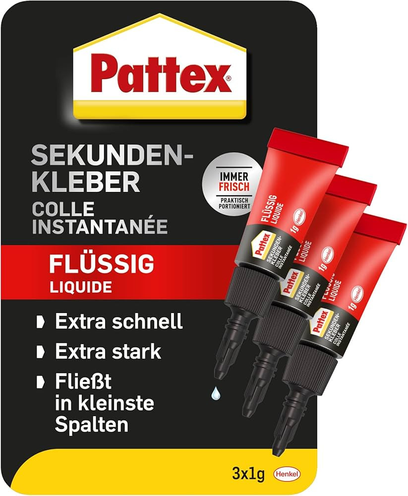 Pattex Sekundenkleber Flüssig Mini Trio, spülmaschinenfester Superkleber in 3 praktischen Tuben... | Amazon (DE)