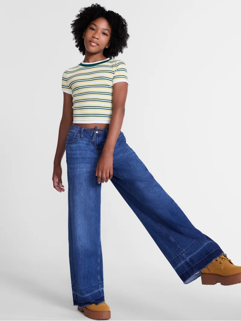 Weekend Academy Girls Tie Waist Cotton Jeans, Sizes 4-18 | Walmart (US)