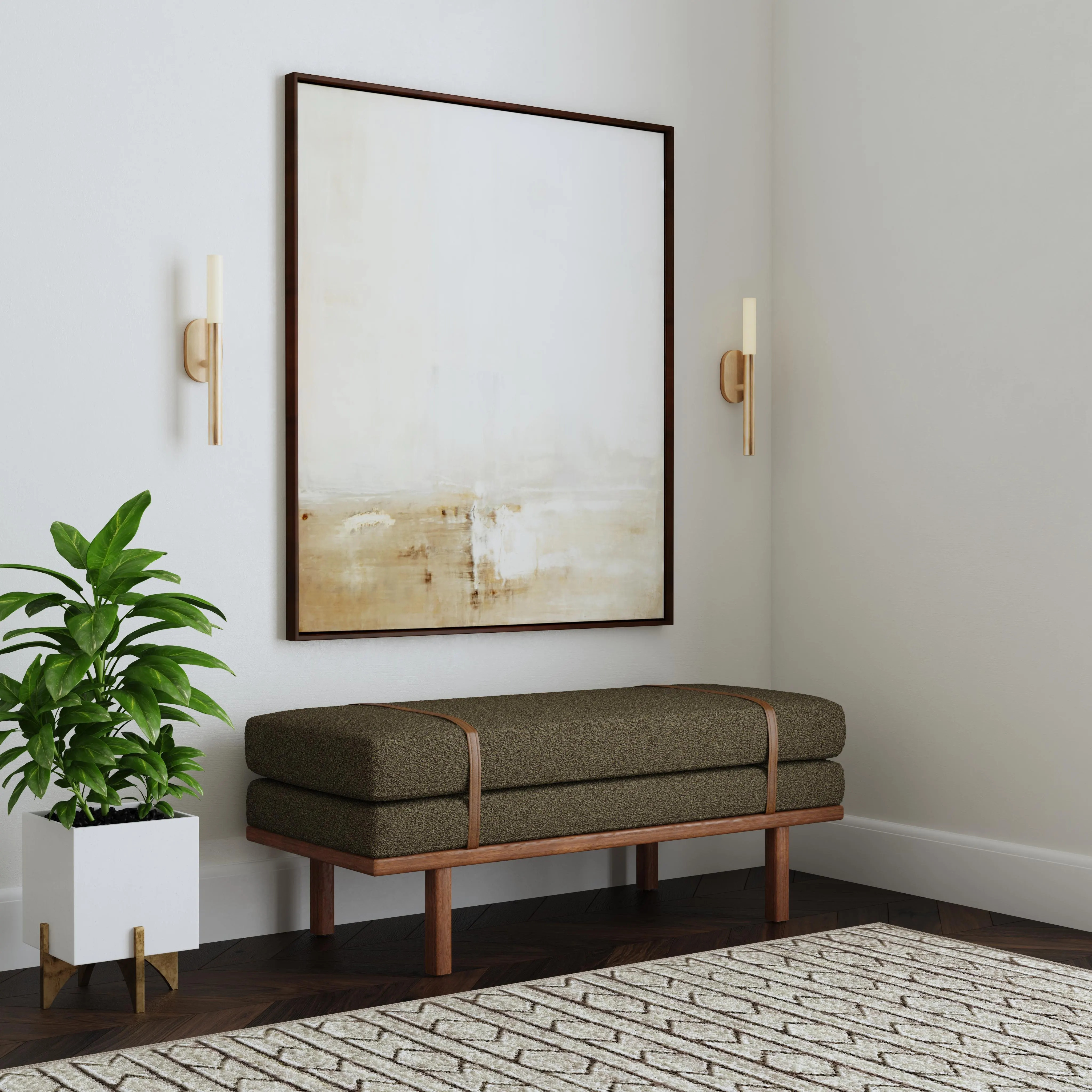 Homepop Upholstered Bench with Wood Base, Brown | Ashley