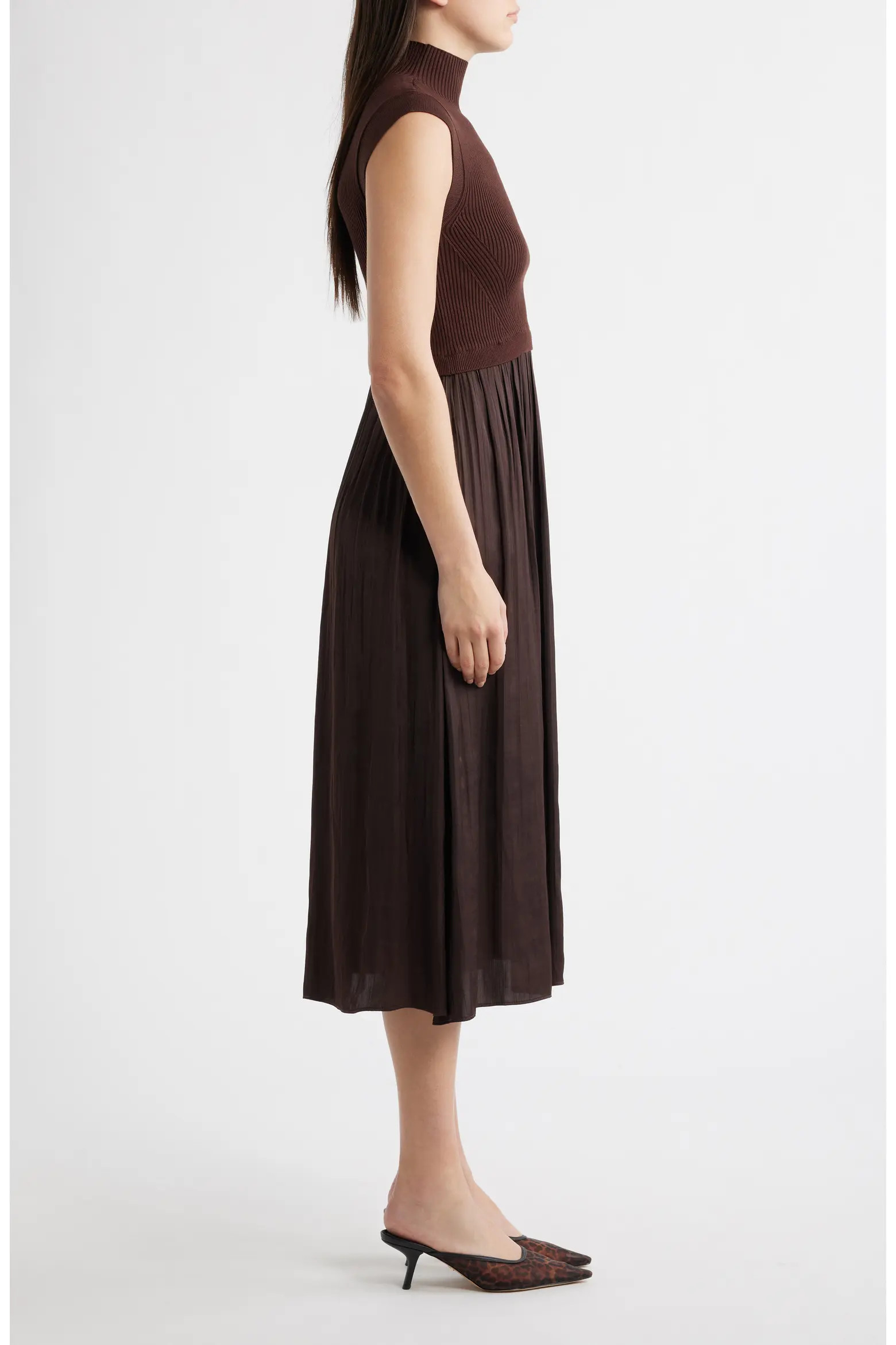 Mixed Media Rib Funnel Neck Midi Dress (Women) | Nordstrom | Nordstrom