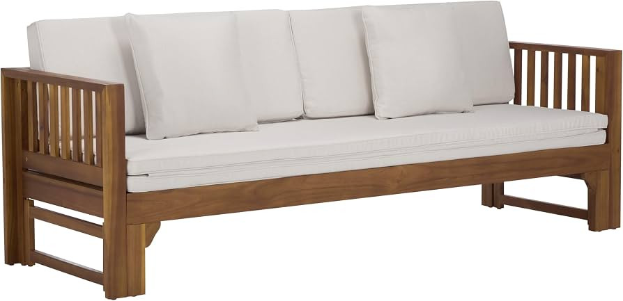 SAFAVIEH Outdoor Patio Furniture Collection - Napoli Brown & Cream Solid Wood Bench Convertible D... | Amazon (US)