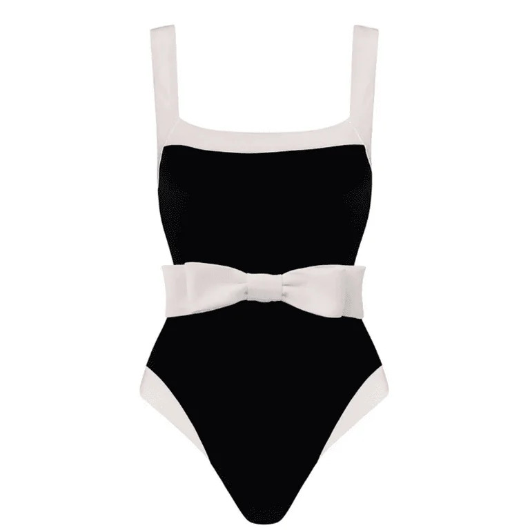 FLAXMAKER Bañador de una Pieza para Mujer con Lazo y Cinturón en Blanco y Negro y Falda con Bor... | Walmart (US)