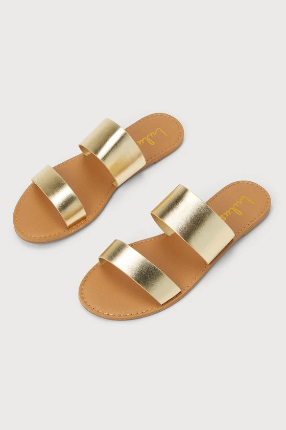 Catey Gold Slide Sandals | Lulus (US)