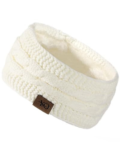 Ymomode Winter Headband - 1 Pack Womens Winter Headbands Fuzzy Fleece Lined Ear Warmer Cable Knit Thick Warm Crochet Headband, Black | Amazon (US)