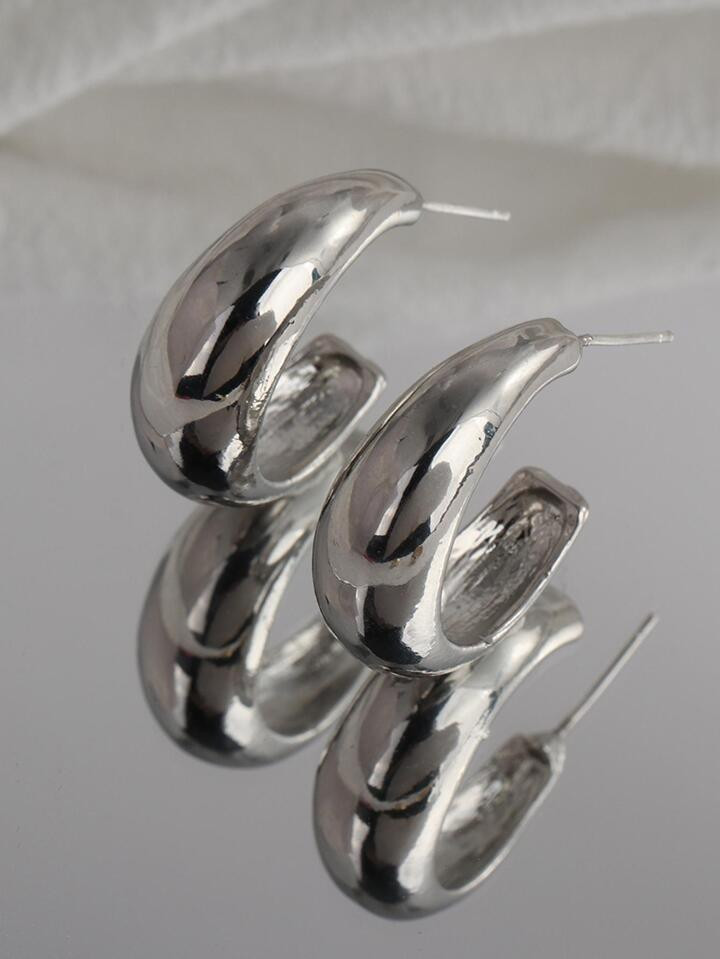 1 paar Chunky C Vorm Zilveren Kleur Hoepel Oorbellen voor Vrouwen Oorknopjes Eenvoudige Elegante ... | SHEIN