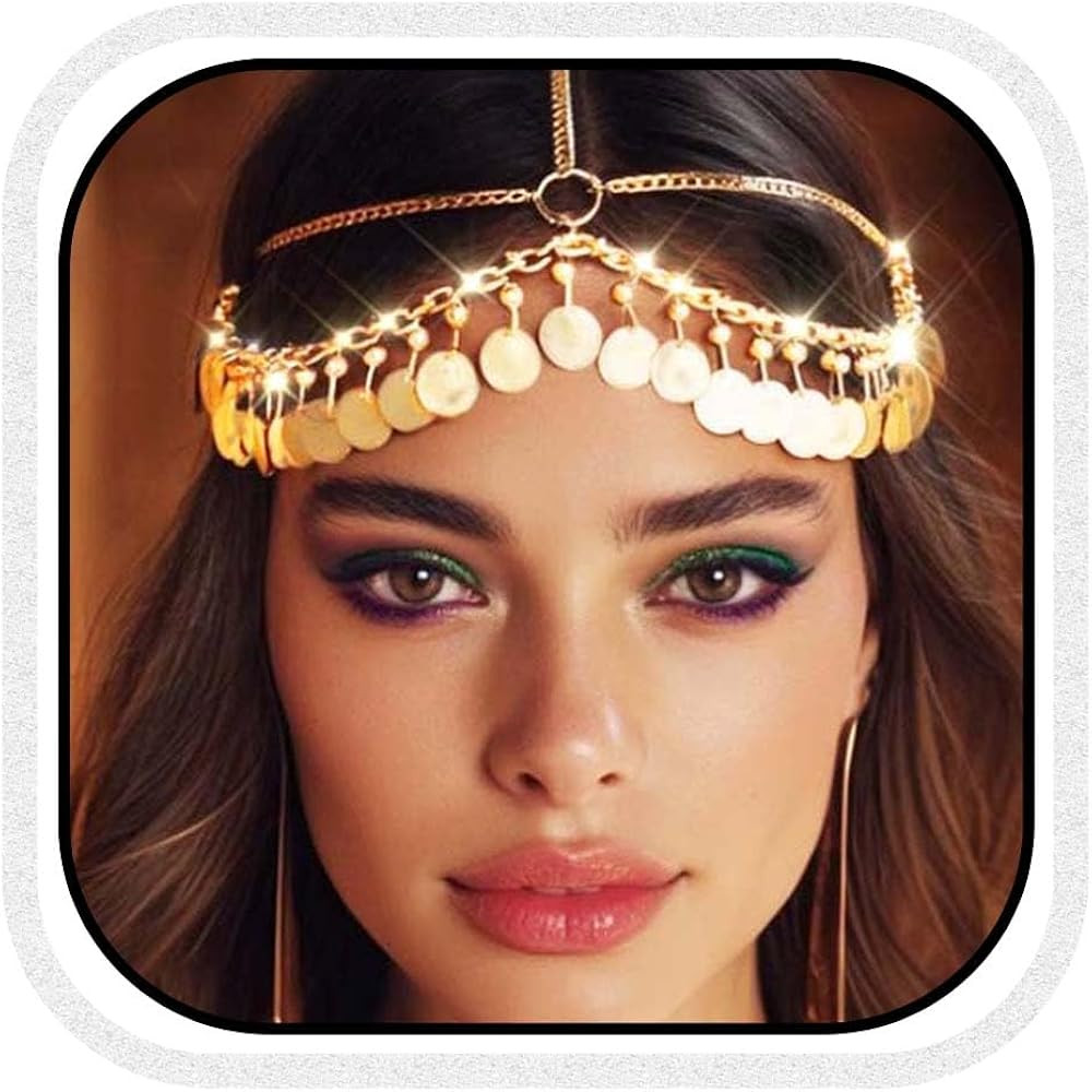 Fashey Sequins Head Chain Gold Boho Headpiece Layered Egyptian Forehead Chains Halloween Hair Acc... | Amazon (CA)