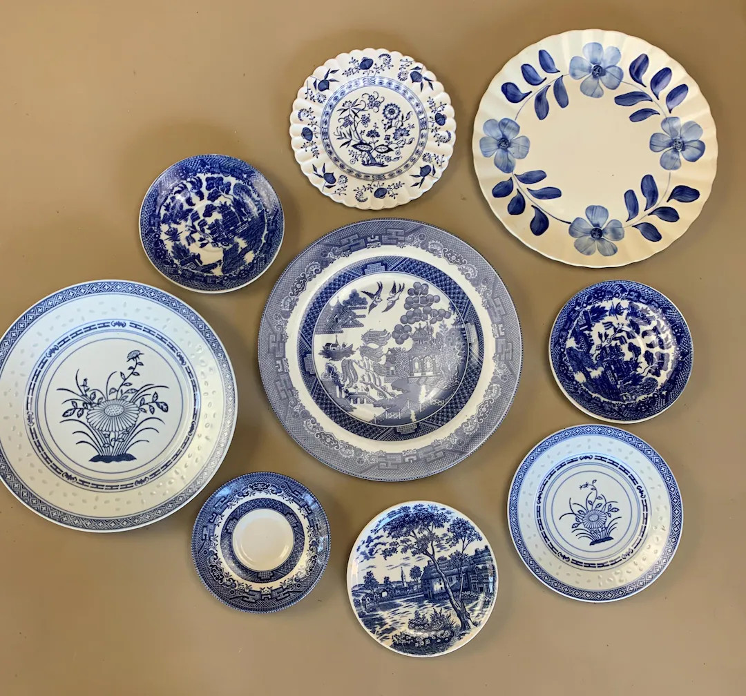 Set of Mismatched Vintage Blue Transferware Plates, Eclectic Gallery Wall Collection, China Plate... | Etsy (US)