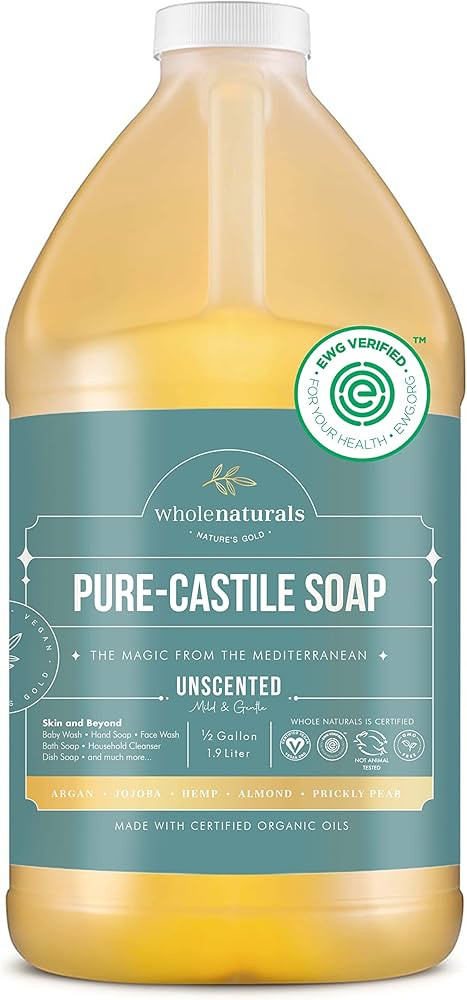 WHOLENATURALS Pure Castile Soap Liquid, EWG Verified & Certified Palm Oil Free - 64 Oz. - 1/2 Gal... | Amazon (US)