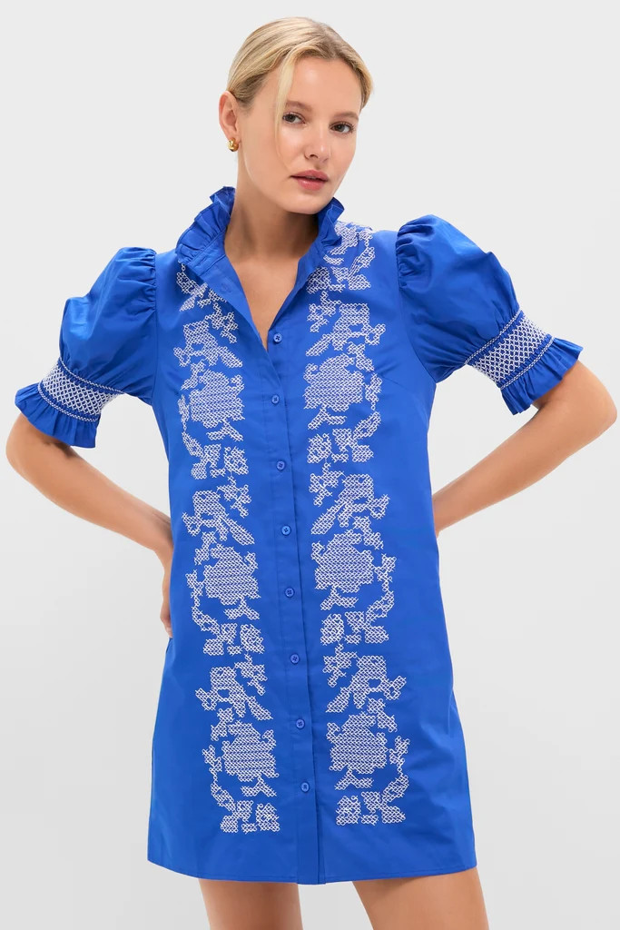 Royal Blue with White Embroidery Lou Lou Mini Dress | Tuckernuck (US)