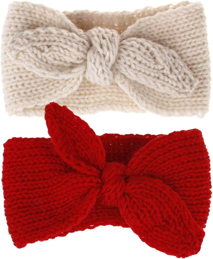 Turban Headband Baby Girl - Warm Rabbit Knot Hair Band Wrap Newborn Toddler Children 2Pcs (Red+Be... | Amazon (US)