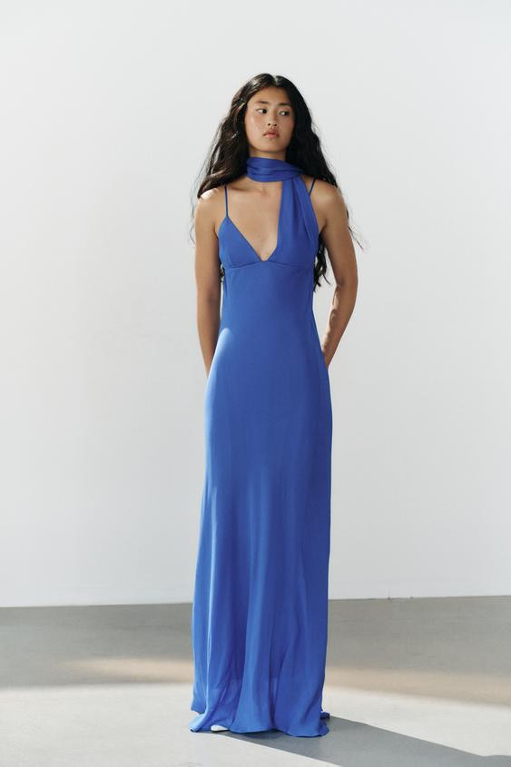 LONG GEORGETTE DRESS WITH SCARF STRAPS | Zara UK