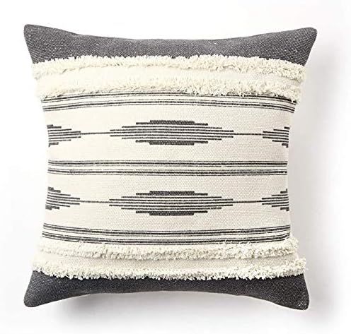 Ailsan Boho Tufted Throw Pillow Cover 18x18 inch Farmhouse Hand Woven Pillow Case Geometric Strip... | Amazon (US)