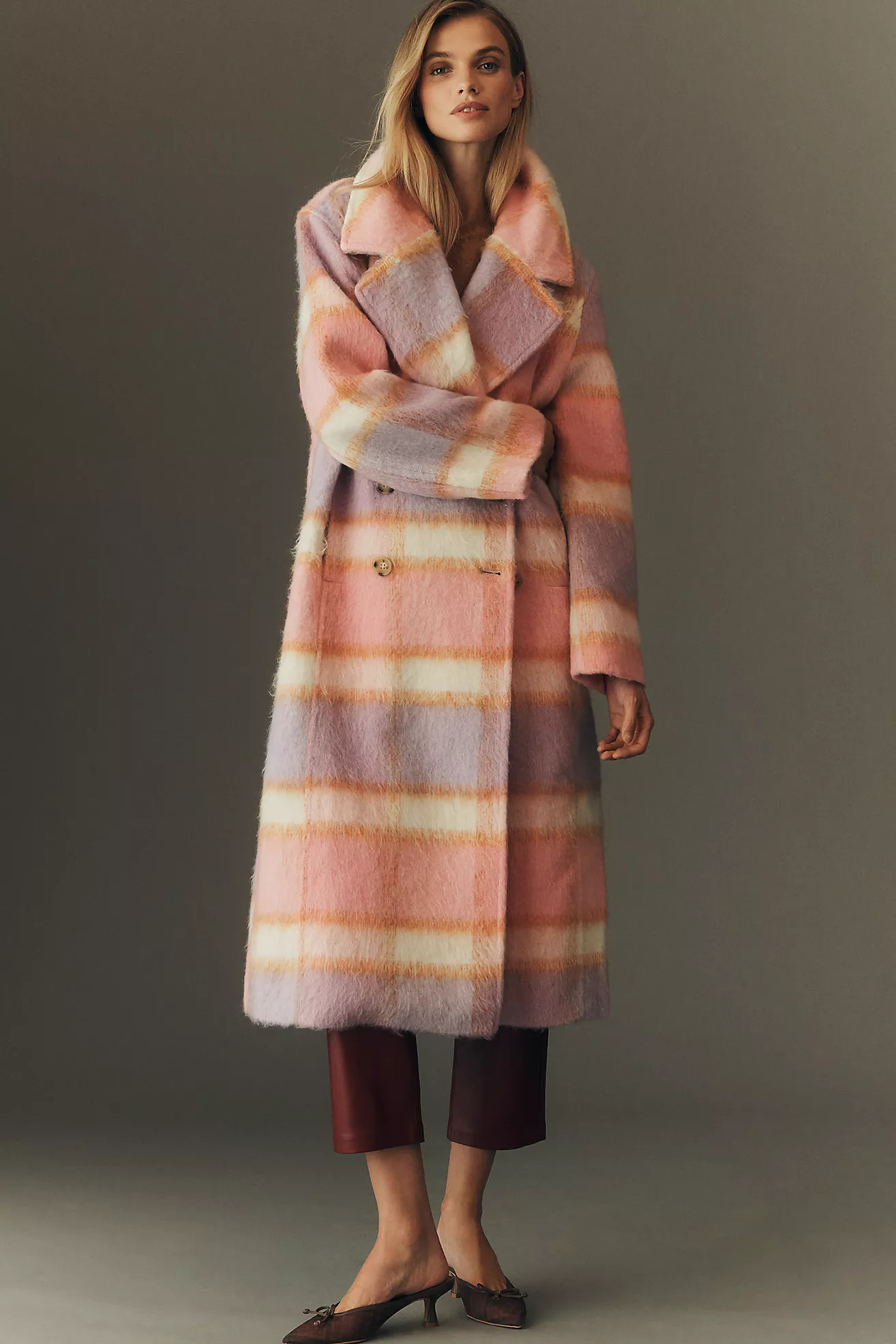 Maeve Wool Blend Plaid Long Coat | Anthropologie (US)
