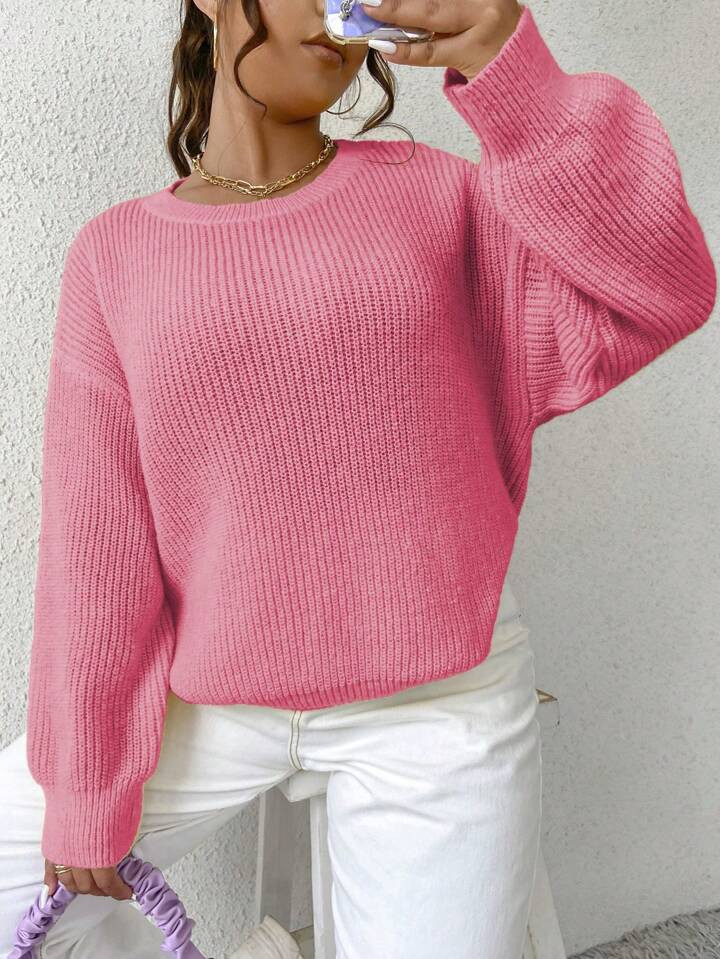 SHEIN Qutie Plus Drop Shoulder Ribbed Knit Sweater | SHEIN