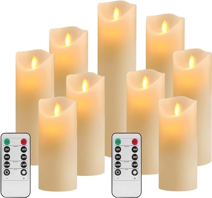 Amazon.com: YIWER Flameless Candles Set of 9 Ivory Dripless Real Wax Pillars Include Realistic Da... | Amazon (US)