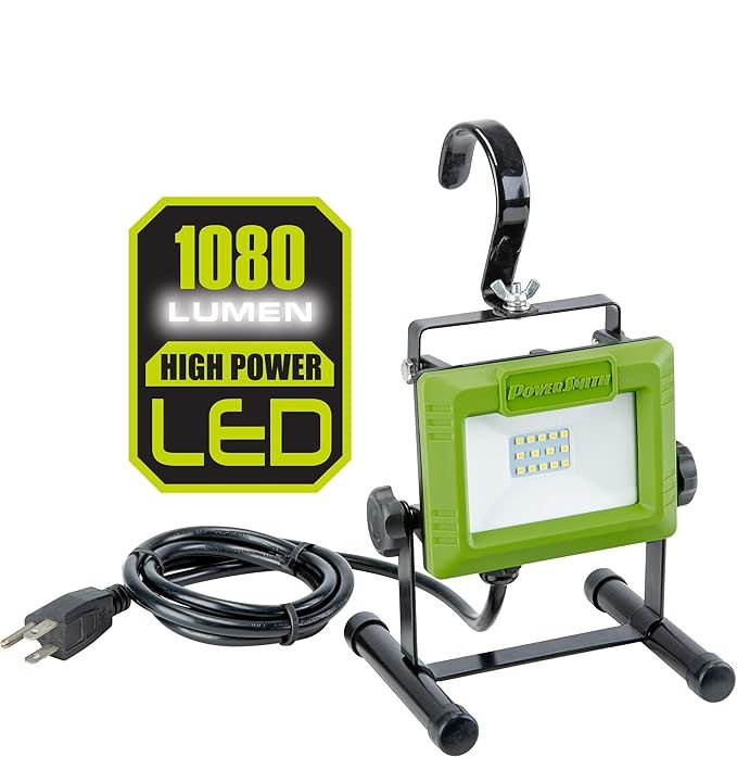 PowerSmith PWL110S 1080 Lumen LED Work Light Stand and Large Adjustable Metal Hook, Compact Green | Amazon (US)