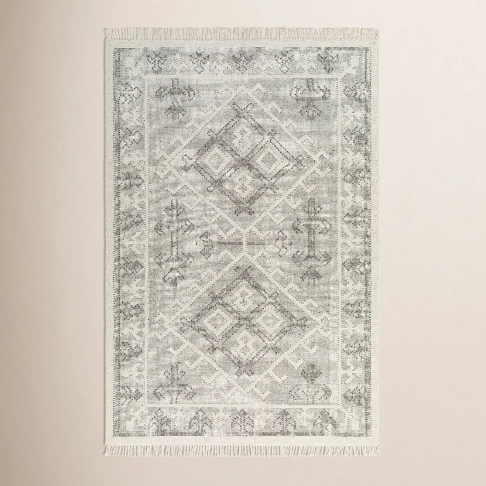 Saber Southwestern Flatweave Wool Area Rug in Gray/White | Birch Lane