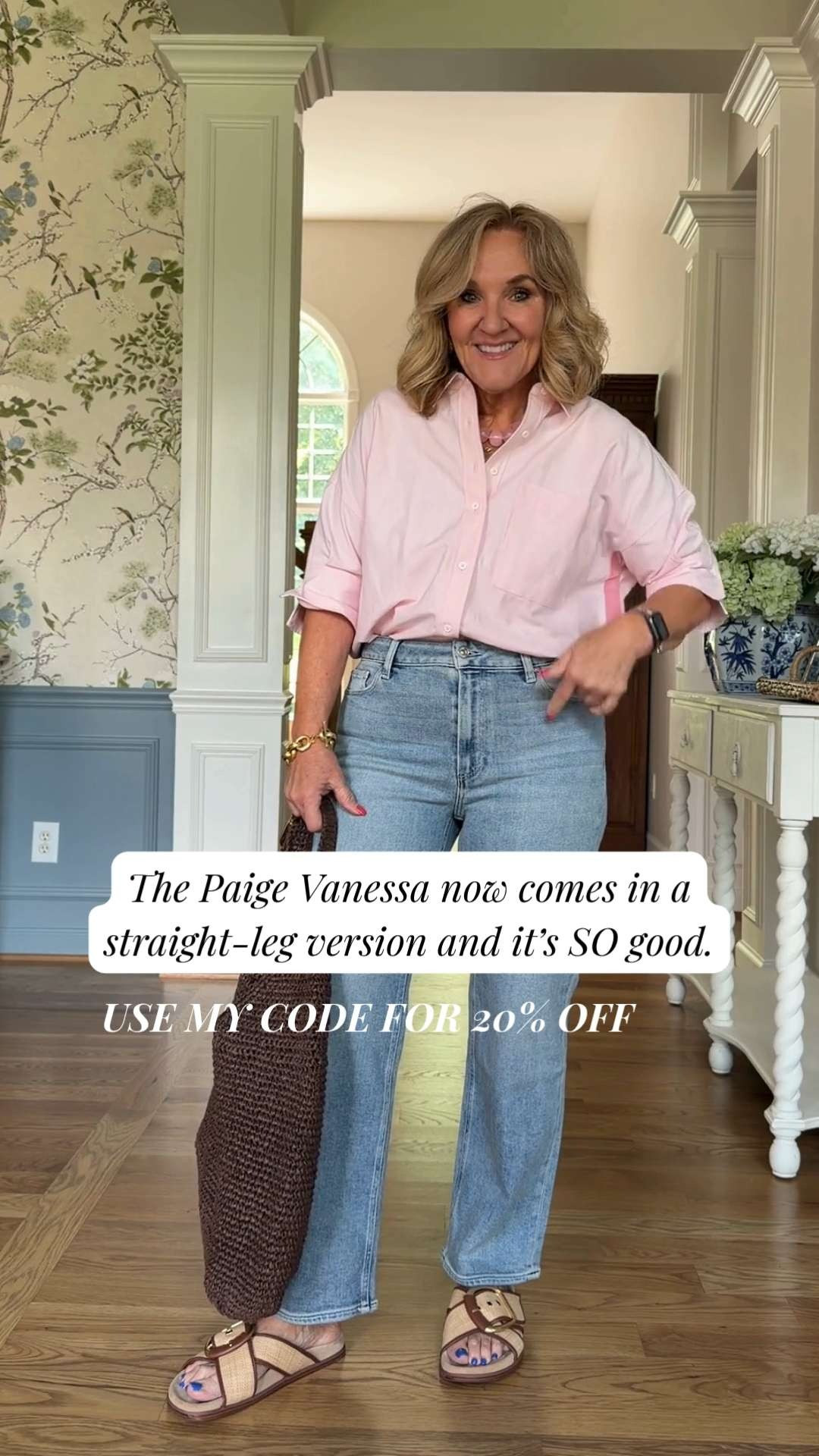 The Paige Anessa now comes in a straight-leg version and it’s SO good 🤍 Such a flattering everyday jean with the perfect relaxed fit. Paired with a lightweight pink button-up for an easy chic look. Use my code NANETTE20 for 20% off Anthropologie 🫶🏻 

 #LTKootd #LTKSeasonal #LTKOver40