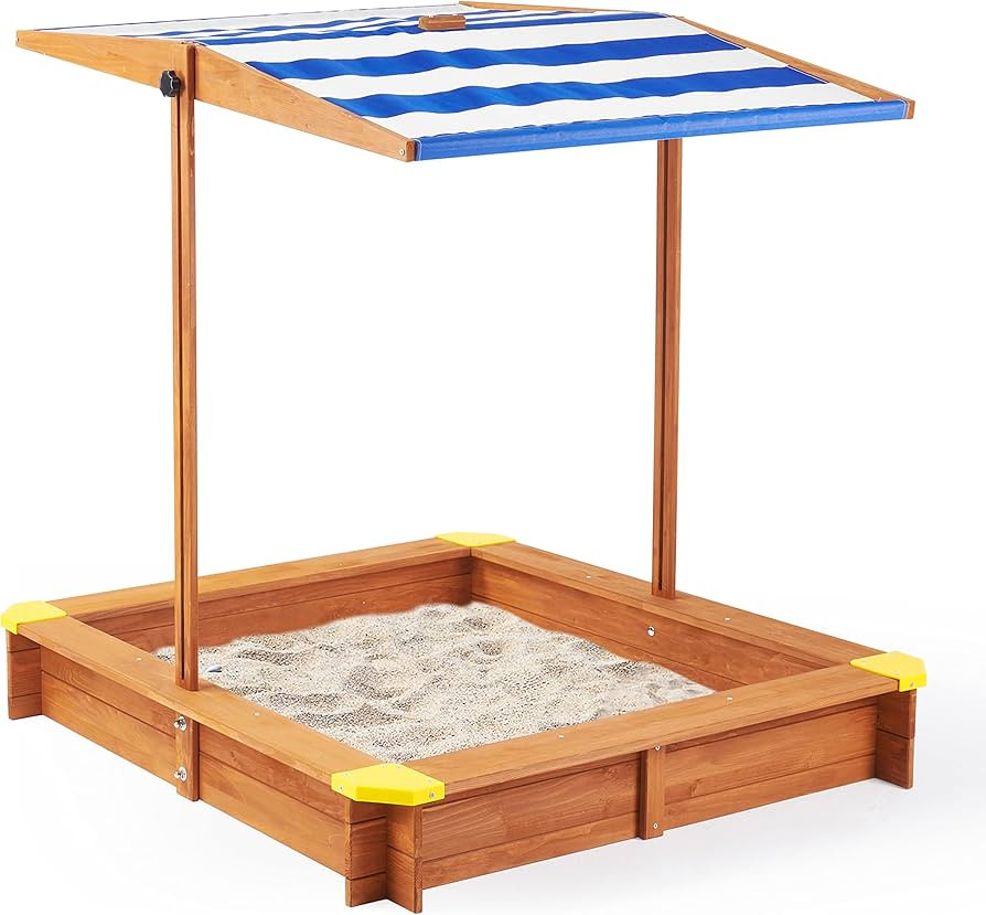 Kid's Sandbox with Cover, 46''x46'' Outdoor Wooden Sandpit w/Adjustable Canopy for Backyard Play | Amazon (US)
