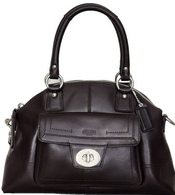 🌞COACH HAMPTON CHOCOLATE BROWN LEATHER  SILVER TURNLOCK DOME SATCHEL BAG🌺NWT! | eBay US