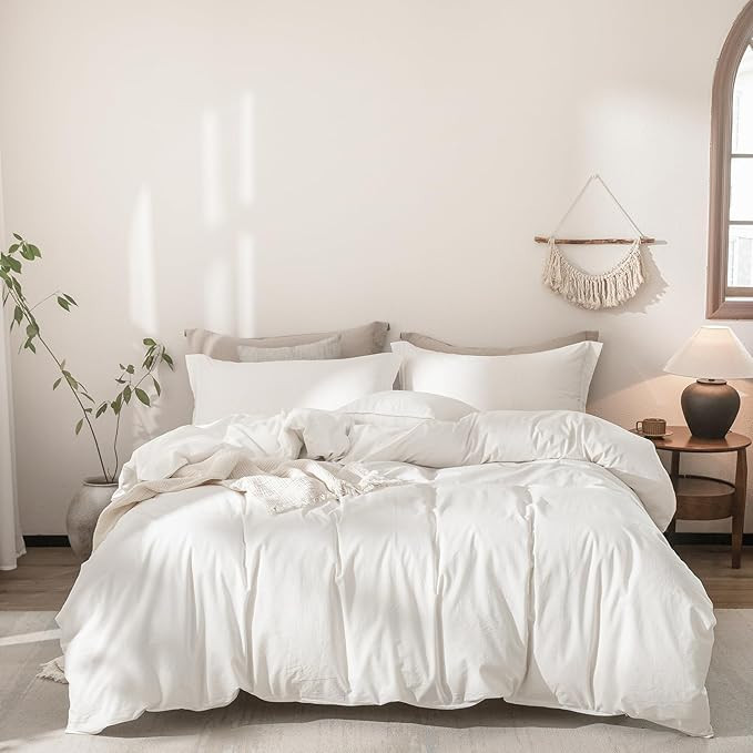 Off White Duvet Cover Queen Size 100% Washed Cotton Bedding Set Cover 1 Duvet Cover Zipper Closur... | Amazon (US)