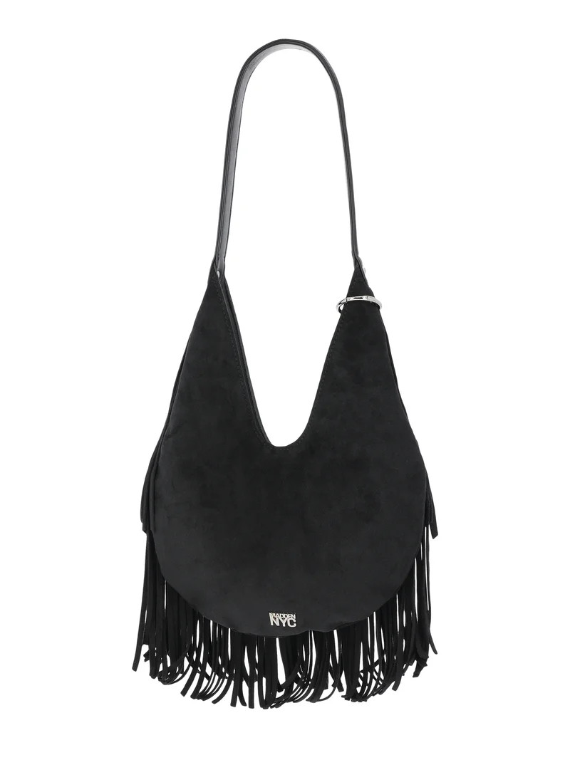Madden NYC Women's Fringe Hobo Bag, Black | Walmart (US)