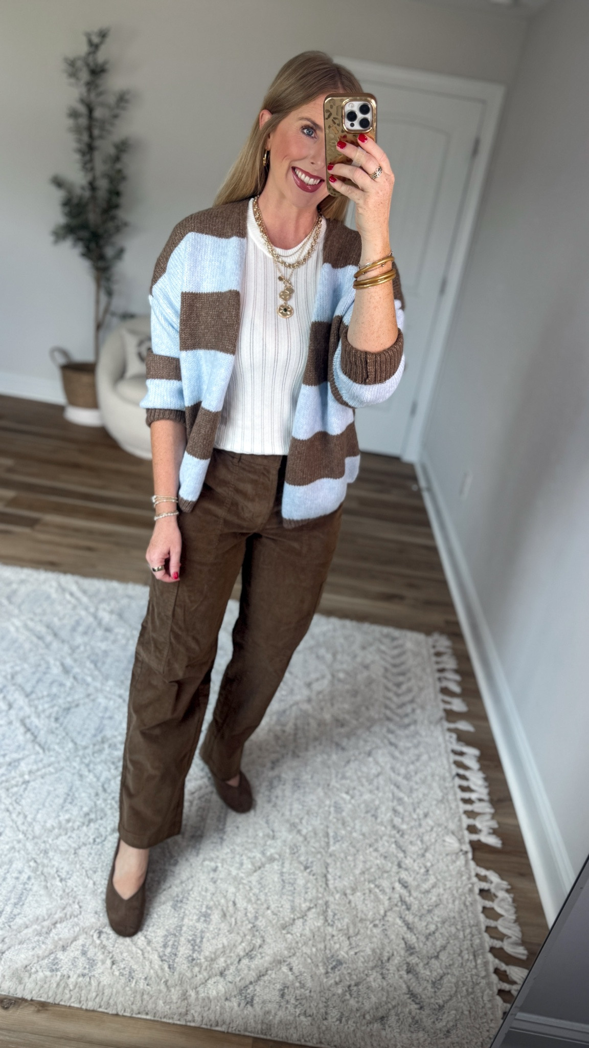 Weekend Walmart Wins try-on
Blue & brown striped cardigan- medium 
Pointelle sweater- small
Cargo corduroy pants- small, runs big

#LTKootd #LTKxWalmart