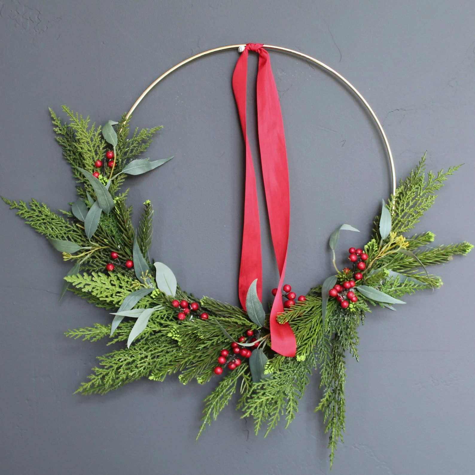 Christmas wreath, gold hoop wreath, holiday wreath, modern wreath, front door wreath, Christmas d... | Etsy (US)