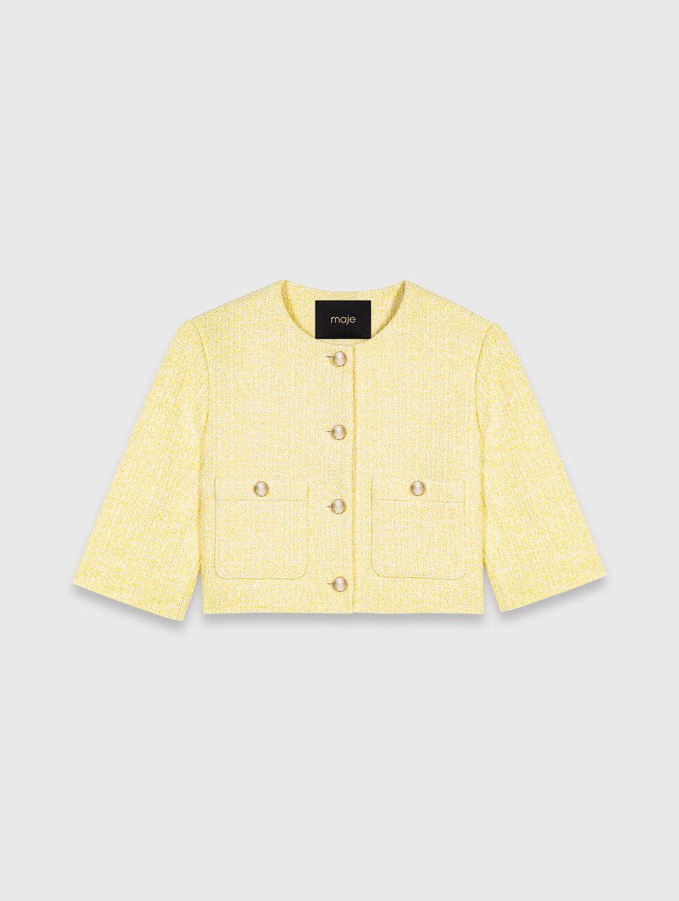 Veste manches courtes en tweed jaune / orange pour femme | Maje | Maje EU