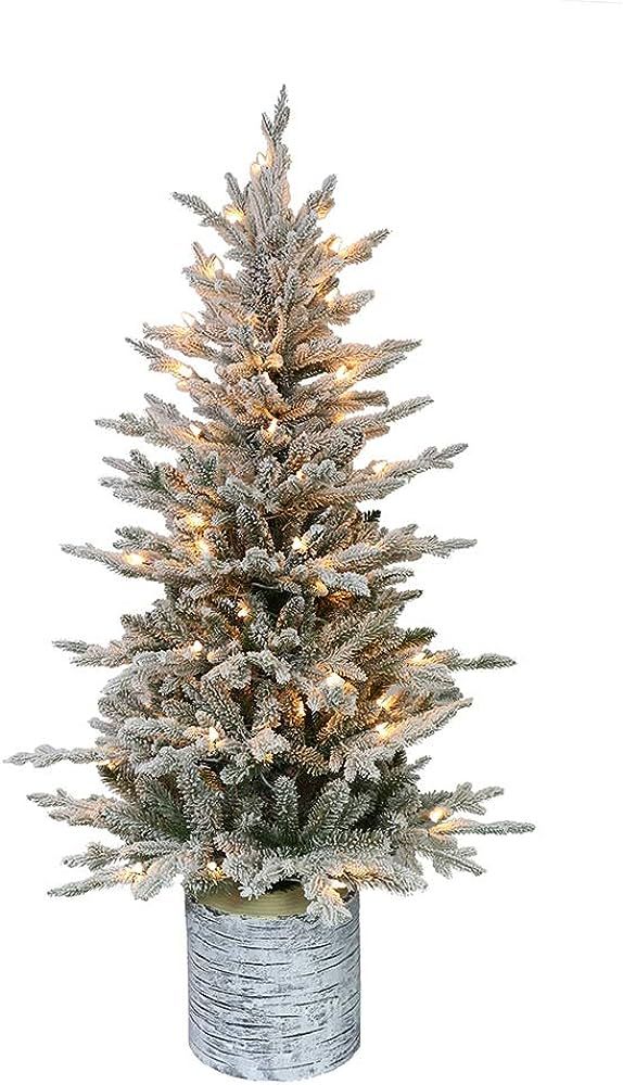 Puleo International 4.5 Foot Pre-Lit Potted Flocked Arctic Fir Artificial Christmas Tree with 70 ... | Amazon (US)