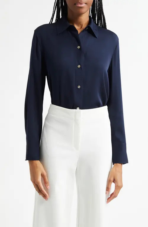 Vince Stretch Silk Button-Up Shirt in Coastal at Nordstrom, Size X-Large | Nordstrom